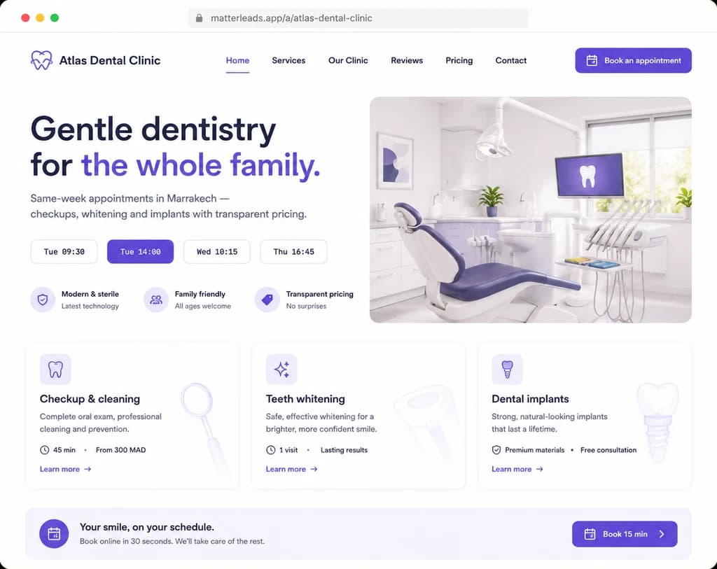AI-redesigned homepage for Atlas Dental Clinic